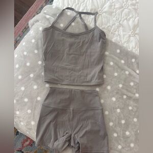 Amazon Women's Gray Cropped Tank and High-Waist Bike Shorts Set